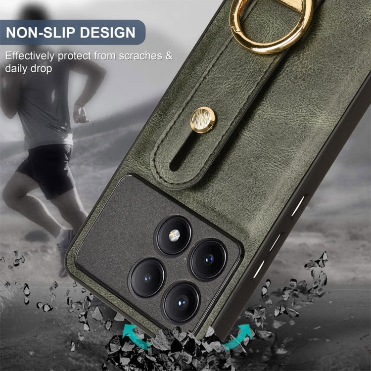 For Xiaomi Poco X6 Pro/Redmi K70E Wristband Leather Back Phone Case(Green) - K70E Cases by PMC TechLife | Online Shopping South Africa | PMC TechLife