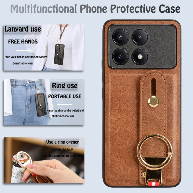 For Xiaomi Poco X6 Pro/Redmi K70E Wristband Leather Back Phone Case(Brown) - K70E Cases by PMC Jewellery | Online Shopping South Africa | PMC Jewellery