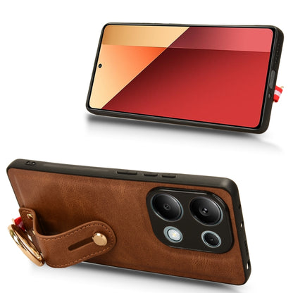 For Xiaomi Redmi Note 13 Pro 4G Wristband Leather Back Phone Case(Brown) - Note 13 Pro Cases by PMC Jewellery | Online Shopping South Africa | PMC Jewellery | Buy Now Pay Later Mobicred