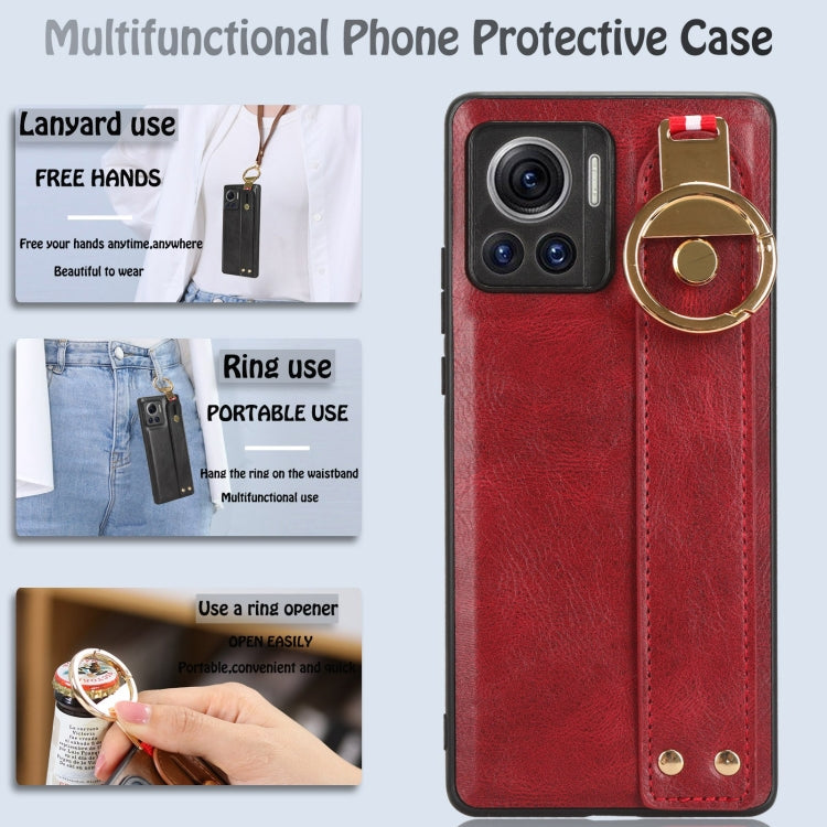 For Motorola Edge 30 Ultra Wristband Leather Back Phone Case(Red) - Motorola Cases by PMC TechLife | Online Shopping South Africa | PMC TechLife | Buy Now Pay Later Mobicred