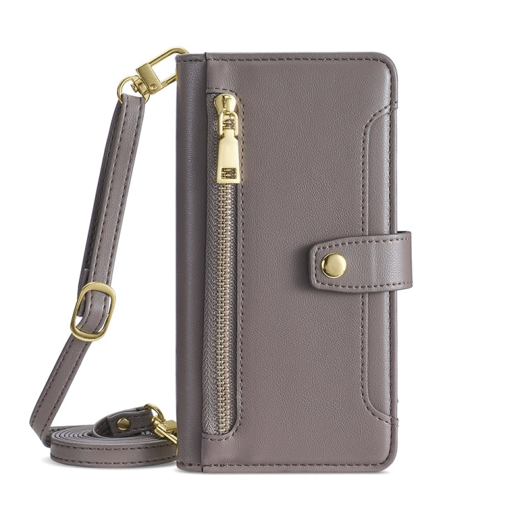 For Nokia C22 Sheep Texture Cross-body Zipper Wallet Leather Phone Case(Grey) - Nokia Cases by PMC TechLife | Online Shopping South Africa | PMC TechLife | Buy Now Pay Later Mobicred