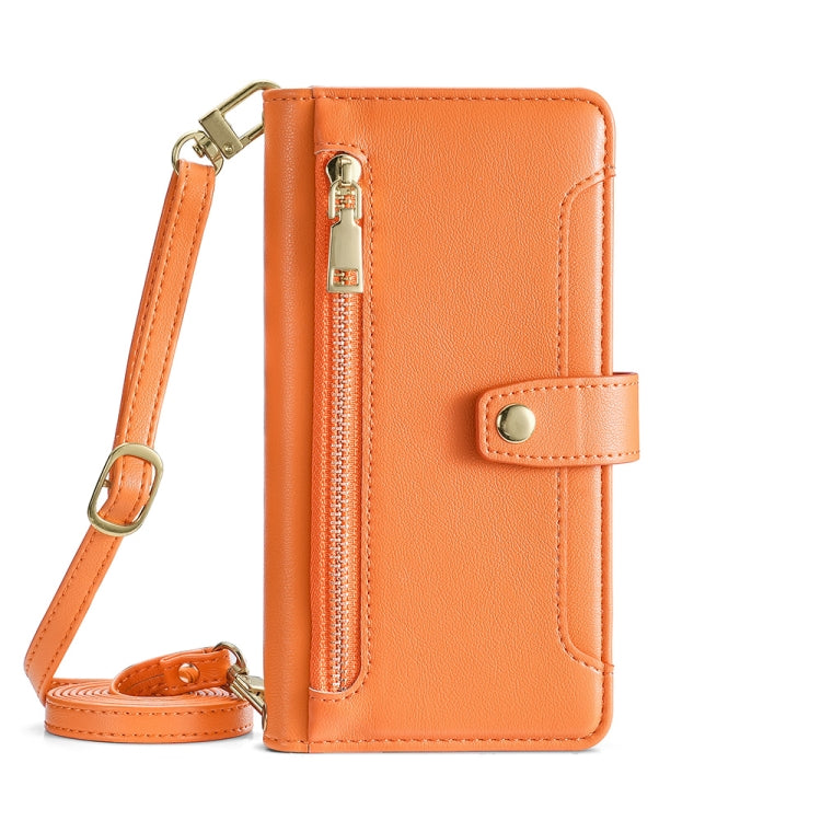 For Nokia C32 Sheep Texture Cross-body Zipper Wallet Leather Phone Case(Orange) - Nokia Cases by PMC TechLife | Online Shopping South Africa | PMC TechLife | Buy Now Pay Later Mobicred