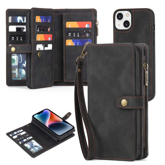 For iPhone 14 Plus Zipper Wallet Detachable MagSafe Leather Phone Case(Black) - iPhone 14 Plus Cases by PMC Jewellery | Online Shopping South Africa | PMC Jewellery