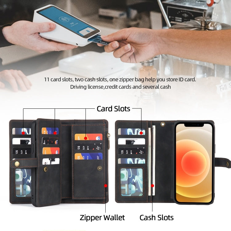 For iPhone 12 / 12 Pro Zipper Wallet Detachable MagSafe Leather Phone Case(Black) - iPhone 12 / 12 Pro Cases by PMC TechLife | Online Shopping South Africa | PMC TechLife