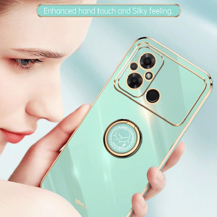 For Xiaomi Poco C55 4G XINLI Straight Edge 6D Electroplate TPU Phone Case with Ring Holder(Mint Green) - Xiaomi Cases by XINLI | Online Shopping South Africa | PMC Jewellery | Buy Now Pay Later Mobicred