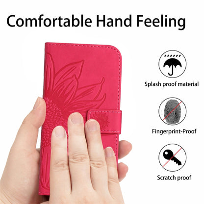 For Xiaomi Poco F5 Skin Feel Sun Flower Embossed Flip Leather Phone Case with Lanyard(Rose Red) - Xiaomi Cases by PMC Jewellery | Online Shopping South Africa | PMC Jewellery | Buy Now Pay Later Mobicred