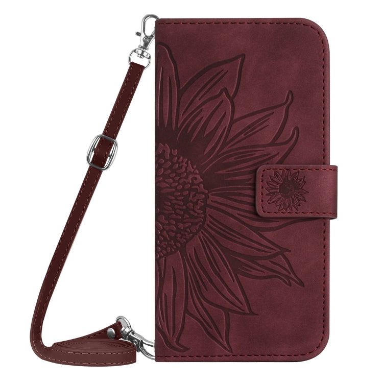 For Xiaomi Poco F5 Pro Skin Feel Sun Flower Embossed Flip Leather Phone Case with Lanyard(Wine Red) - Xiaomi Cases by PMC Jewellery | Online Shopping South Africa | PMC Jewellery | Buy Now Pay Later Mobicred