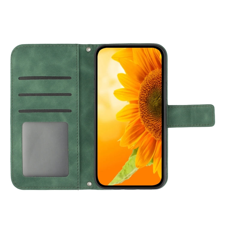 For Xiaomi Redmi 12 4G Global Skin Feel Sun Flower Embossed Flip Leather Phone Case with Lanyard(Green) - Xiaomi Cases by PMC Jewellery | Online Shopping South Africa | PMC Jewellery | Buy Now Pay Later Mobicred