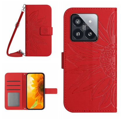 For Xiaomi 14 Skin Feel Sun Flower Embossed Flip Leather Phone Case with Lanyard(Red) - 14 Cases by PMC Jewellery | Online Shopping South Africa | PMC Jewellery | Buy Now Pay Later Mobicred