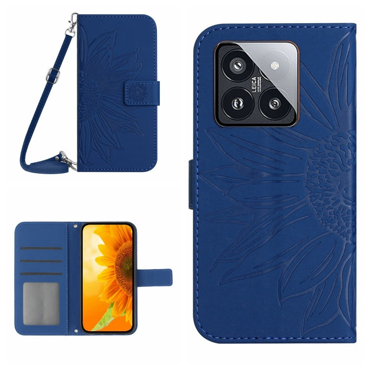 For Xiaomi 14 Pro Skin Feel Sun Flower Embossed Flip Leather Phone Case with Lanyard(Dark Blue) - 14 Pro Cases by PMC Jewellery | Online Shopping South Africa | PMC Jewellery | Buy Now Pay Later Mobicred