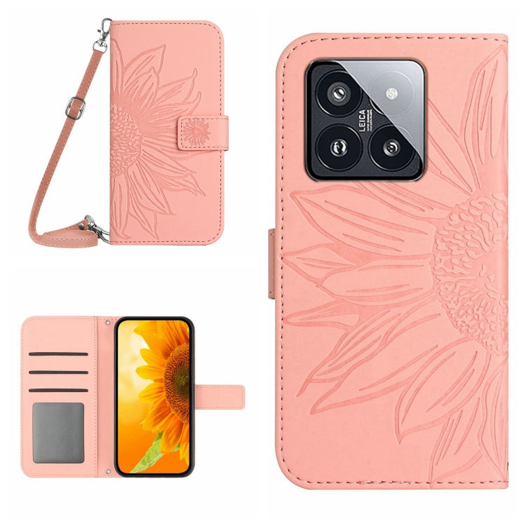 For Xiaomi 14 Pro Skin Feel Sun Flower Embossed Flip Leather Phone Case with Lanyard(Pink) - 14 Pro Cases by PMC Jewellery | Online Shopping South Africa | PMC Jewellery | Buy Now Pay Later Mobicred