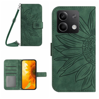 For Xiaomi Redmi Note 13 4G Global Skin Feel Sun Flower Embossed Flip Leather Phone Case with Lanyard(Green) - Note 13 Cases by PMC Jewellery | Online Shopping South Africa | PMC Jewellery | Buy Now Pay Later Mobicred