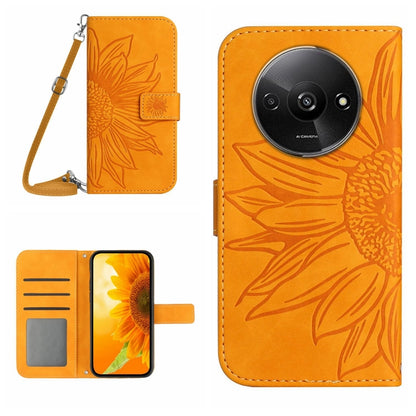 For Xiaomi Redmi A3 Skin Feel Sun Flower Embossed Flip Leather Phone Case with Lanyard(Yellow) - Xiaomi Cases by PMC Jewellery | Online Shopping South Africa | PMC Jewellery | Buy Now Pay Later Mobicred