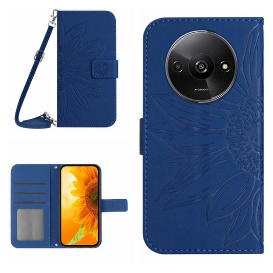 For Xiaomi Redmi A3 Skin Feel Sun Flower Embossed Flip Leather Phone Case with Lanyard(Dark Blue) - Xiaomi Cases by PMC Jewellery | Online Shopping South Africa | PMC Jewellery | Buy Now Pay Later Mobicred