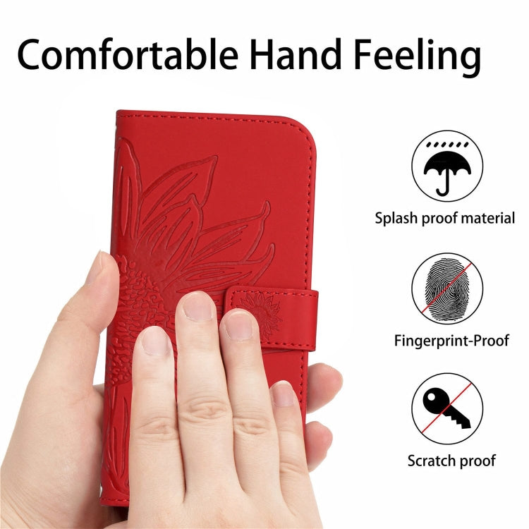 For Xiaomi Redmi A3 Skin Feel Sun Flower Embossed Flip Leather Phone Case with Lanyard(Red) - Xiaomi Cases by PMC Jewellery | Online Shopping South Africa | PMC Jewellery | Buy Now Pay Later Mobicred