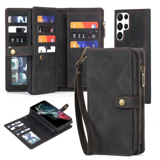 For Samsung Galaxy S22 Ultra 5G Zipper Wallet Detachable MagSafe Leather Phone Case(Black) - Galaxy S22 Ultra 5G Cases by PMC Jewellery | Online Shopping South Africa | PMC Jewellery