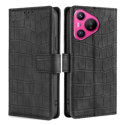 For Huawei Pura 70 5G Skin Feel Crocodile Magnetic Clasp Leather Phone Case(Black) - Huawei Cases by PMC Jewellery | Online Shopping South Africa | PMC Jewellery | Buy Now Pay Later Mobicred