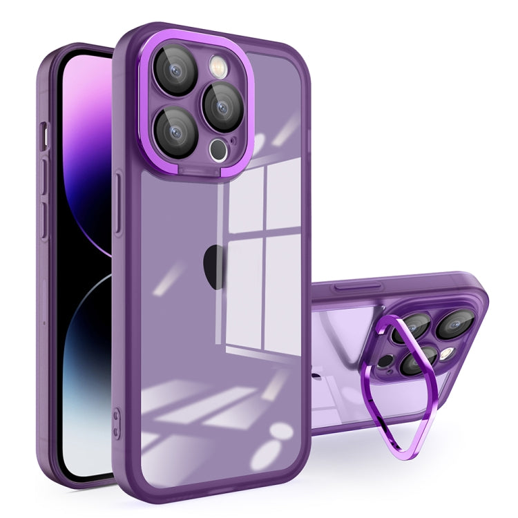 For iPhone 15 Invisible Lens Bracket Matte Transparent MagSafe Phone Case(Purple) - iPhone 15 Cases by PMC Jewellery | Online Shopping South Africa | PMC Jewellery