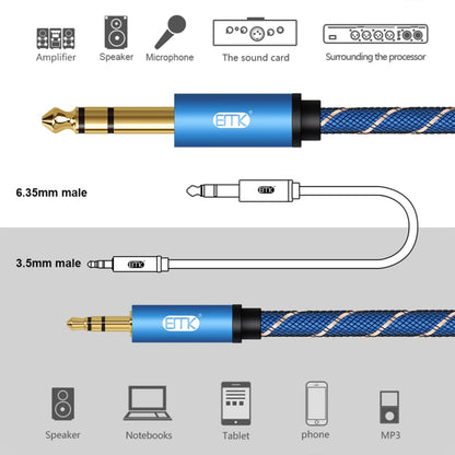 EMK 3.5mm Jack Male to 6.35mm Jack Male Gold Plated Connector Nylon Braid AUX Cable for Computer / X-BOX / PS3 / CD / DVD, Cable Length:5m(Dark Blue) - Audio Optical Cables by EMK | Online Shopping South Africa | PMC Jewellery | Buy Now Pay Later Mobicred