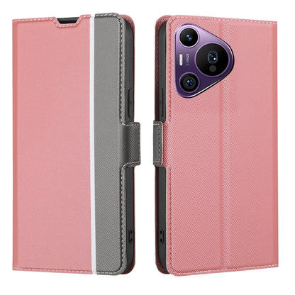 For Huawei Pura 70 Pro / 70 Pro+ 5G Twill Texture Side Button Leather Phone Case(Pink) - Huawei Cases by PMC Jewellery | Online Shopping South Africa | PMC Jewellery | Buy Now Pay Later Mobicred