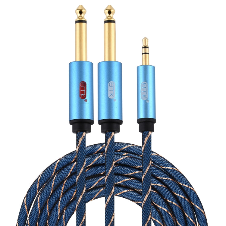 EMK 3.5mm Jack Male to 2 x 6.35mm Jack Male Gold Plated Connector Nylon Braid AUX Cable for Computer / X-BOX / PS3 / CD / DVD, Cable Length:3m(Dark Blue) - Audio Optical Cables by PMC Jewellery | Online Shopping South Africa | PMC Jewellery | Buy Now Pay Later Mobicred