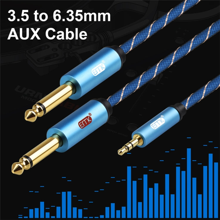 EMK 3.5mm Jack Male to 2 x 6.35mm Jack Male Gold Plated Connector Nylon Braid AUX Cable for Computer / X-BOX / PS3 / CD / DVD, Cable Length:3m(Dark Blue) - Audio Optical Cables by PMC Jewellery | Online Shopping South Africa | PMC Jewellery | Buy Now Pay Later Mobicred