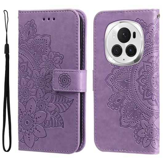 For Honor Magic6 Pro Seven-petal Flowers Embossing Leather Phone Case(Light Purple) - Honor Cases by PMC Jewellery | Online Shopping South Africa | PMC Jewellery | Buy Now Pay Later Mobicred