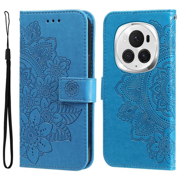 For Honor Magic6 Pro Seven-petal Flowers Embossing Leather Phone Case(Blue) - Honor Cases by PMC Jewellery | Online Shopping South Africa | PMC Jewellery | Buy Now Pay Later Mobicred