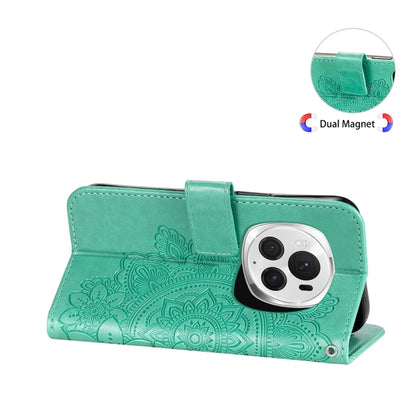 For Honor Magic6 Pro Seven-petal Flowers Embossing Leather Phone Case(Green) - Honor Cases by PMC Jewellery | Online Shopping South Africa | PMC Jewellery | Buy Now Pay Later Mobicred