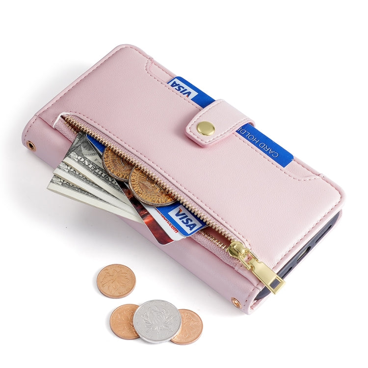 For Nokia G11 Plus Lite Sheep Texture Cross-body Zipper Wallet Leather Phone Case(Pink) - Nokia Cases by PMC TechLife | Online Shopping South Africa | PMC TechLife | Buy Now Pay Later Mobicred