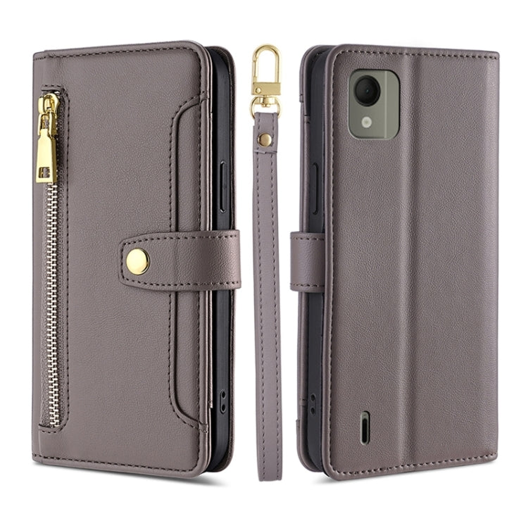 For Nokia C110 4G Lite Sheep Texture Cross-body Zipper Wallet Leather Phone Case(Grey) - Nokia Cases by PMC TechLife | Online Shopping South Africa | PMC TechLife | Buy Now Pay Later Mobicred