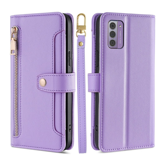 For Nokia G42 5G Lite Sheep Texture Cross-body Zipper Wallet Leather Phone Case(Purple) - Nokia Cases by PMC Jewellery | Online Shopping South Africa | PMC Jewellery | Buy Now Pay Later Mobicred