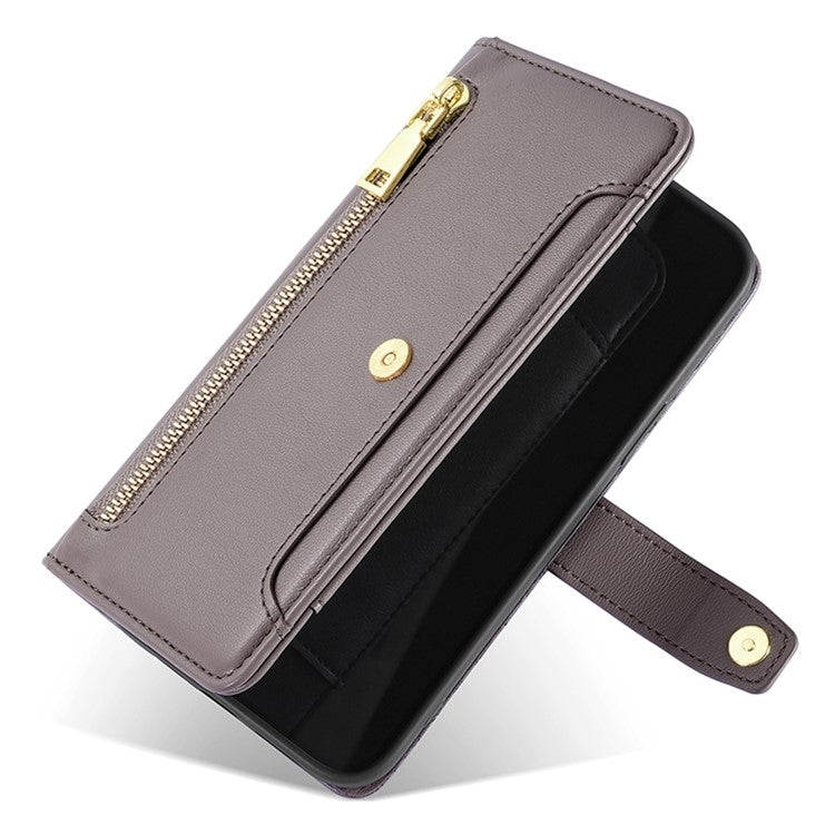 For Honor 200 5G Sheep Texture Cross-body Zipper Wallet Leather Phone Case(Grey) - Honor Cases by PMC TechLife | Online Shopping South Africa | PMC TechLife | Buy Now Pay Later Mobicred