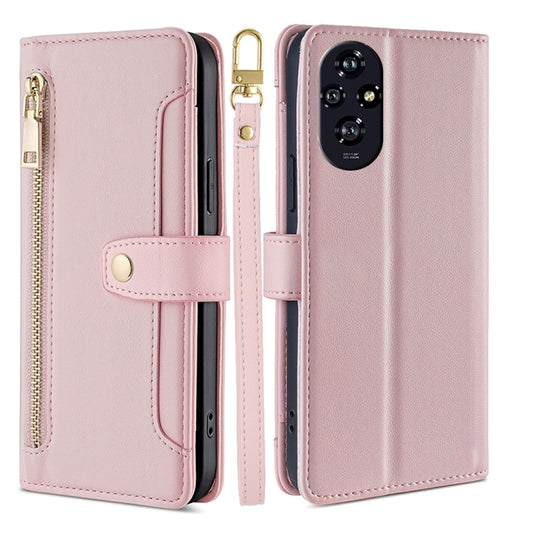 For Honor 200 5G Sheep Texture Cross-body Zipper Wallet Leather Phone Case(Pink) - Honor Cases by PMC Jewellery | Online Shopping South Africa | PMC Jewellery | Buy Now Pay Later Mobicred