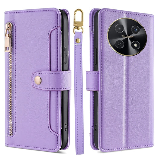 For Huawei nova 12i 4G Sheep Texture Cross-body Zipper Wallet Leather Phone Case(Purple) - Huawei Cases by PMC Jewellery | Online Shopping South Africa | PMC Jewellery | Buy Now Pay Later Mobicred