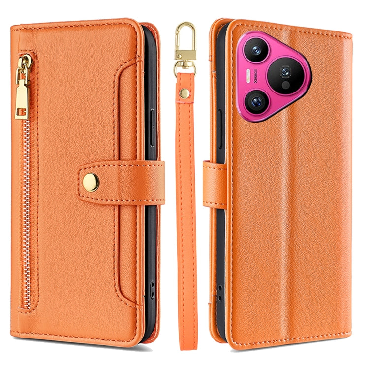 For Huawei Pura 70 5G Sheep Texture Cross-body Zipper Wallet Leather Phone Case(Orange) - Huawei Cases by PMC Jewellery | Online Shopping South Africa | PMC Jewellery | Buy Now Pay Later Mobicred