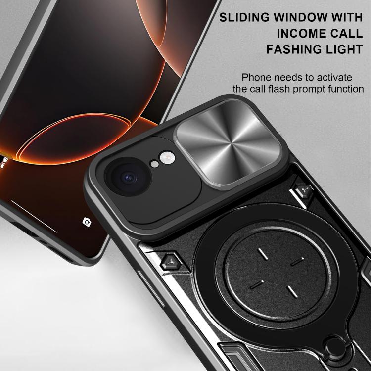 For iPhone 16e CD Texture Sliding Camshield Magnetic Holder Phone Case(Black) - iPhone 16e Cases by PMC TechLife | Online Shopping South Africa | PMC TechLife | Buy Now Pay Later Mobicred