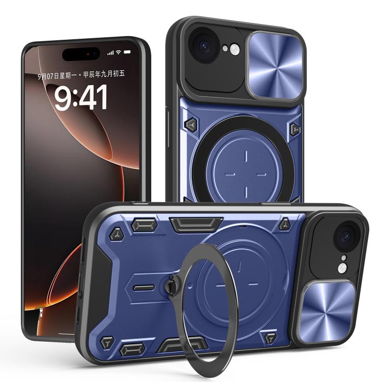 For iPhone 16e CD Texture Sliding Camshield Magnetic Holder Phone Case(Blue) - iPhone 16e Cases by PMC TechLife | Online Shopping South Africa | PMC TechLife | Buy Now Pay Later Mobicred