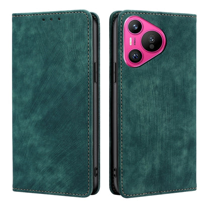 For Huawei Pura 70 RFID Anti-theft Brush Magnetic Leather Phone Case(Green) - Huawei Cases by PMC Jewellery | Online Shopping South Africa | PMC Jewellery | Buy Now Pay Later Mobicred