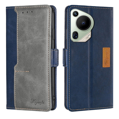 For Huawei Pura 70 Ultra 5G Contrast Color Side Buckle Leather Phone Case(Blue + Grey) - Huawei Cases by PMC Jewellery | Online Shopping South Africa | PMC Jewellery | Buy Now Pay Later Mobicred