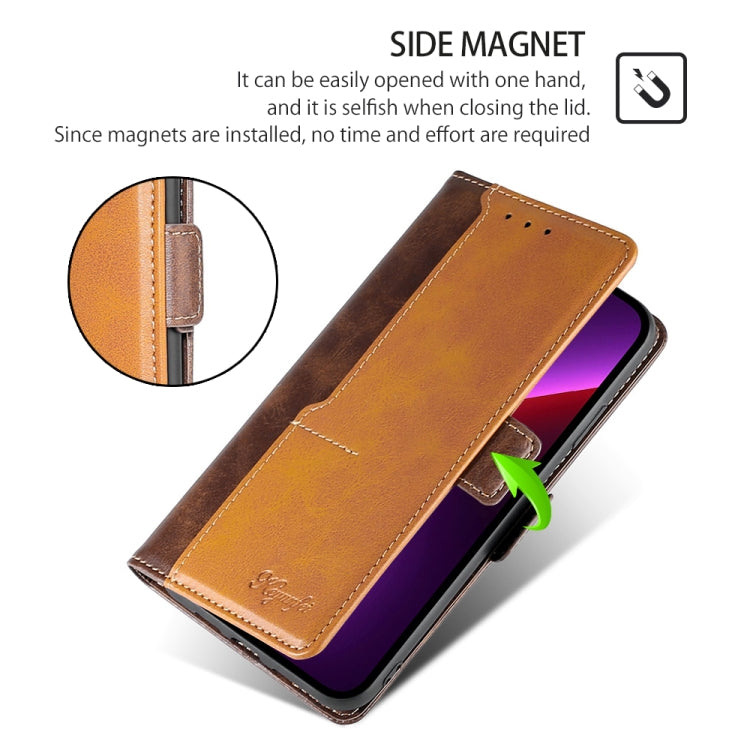 For Huawei Pura 70 Ultra 5G Contrast Color Side Buckle Leather Phone Case(Dark Brown + Gold) - Huawei Cases by PMC Jewellery | Online Shopping South Africa | PMC Jewellery | Buy Now Pay Later Mobicred