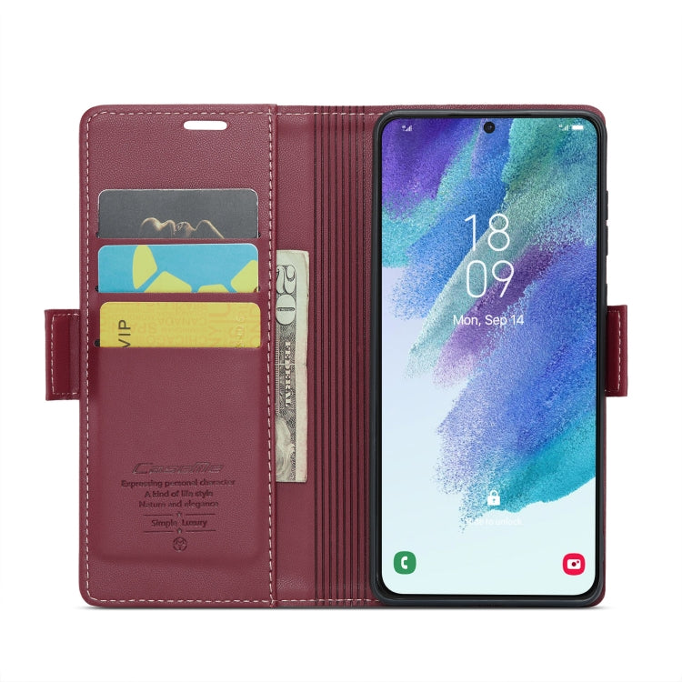 For Samsung Galaxy S21 FE 5G CaseMe 023 Butterfly Buckle Litchi Texture RFID Anti-theft Leather Phone Case(Wine Red) - Galaxy Phone Cases by CaseMe | Online Shopping South Africa | PMC Jewellery | Buy Now Pay Later Mobicred