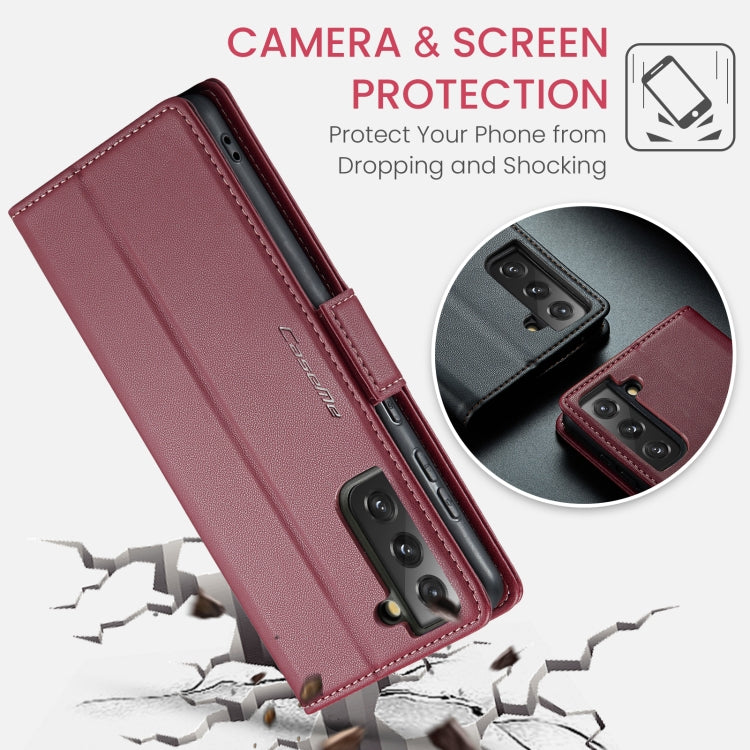 For Samsung Galaxy S21 FE 5G CaseMe 023 Butterfly Buckle Litchi Texture RFID Anti-theft Leather Phone Case(Wine Red) - Galaxy Phone Cases by CaseMe | Online Shopping South Africa | PMC Jewellery | Buy Now Pay Later Mobicred