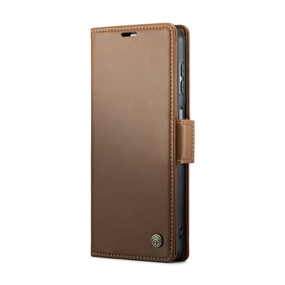 For Samsung Galaxy A22 5G CaseMe 023 Butterfly Buckle Litchi Texture RFID Anti-theft Leather Phone Case(Brown) - Galaxy Phone Cases by CaseMe | Online Shopping South Africa | PMC Jewellery | Buy Now Pay Later Mobicred