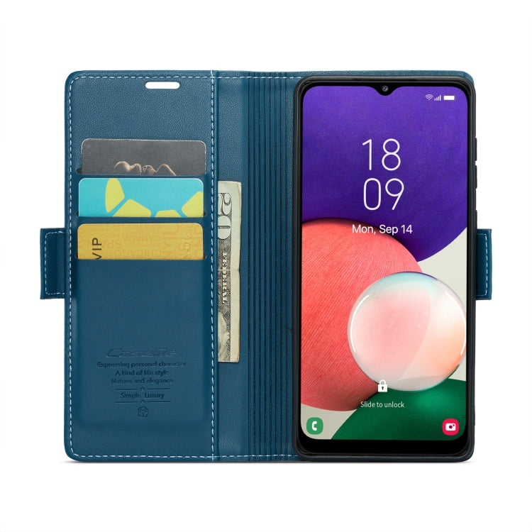 For Samsung Galaxy A22 5G CaseMe 023 Butterfly Buckle Litchi Texture RFID Anti-theft Leather Phone Case(Blue) - Galaxy Phone Cases by CaseMe | Online Shopping South Africa | PMC Jewellery | Buy Now Pay Later Mobicred