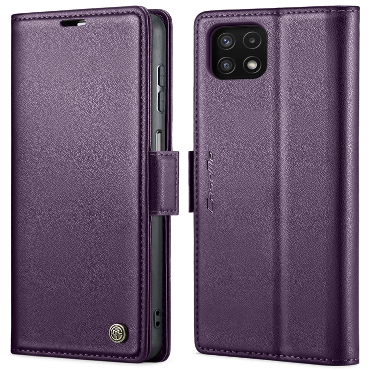 For Samsung Galaxy A22 5G CaseMe 023 Butterfly Buckle Litchi Texture RFID Anti-theft Leather Phone Case(Pearly Purple) - Galaxy Phone Cases by CaseMe | Online Shopping South Africa | PMC Jewellery | Buy Now Pay Later Mobicred