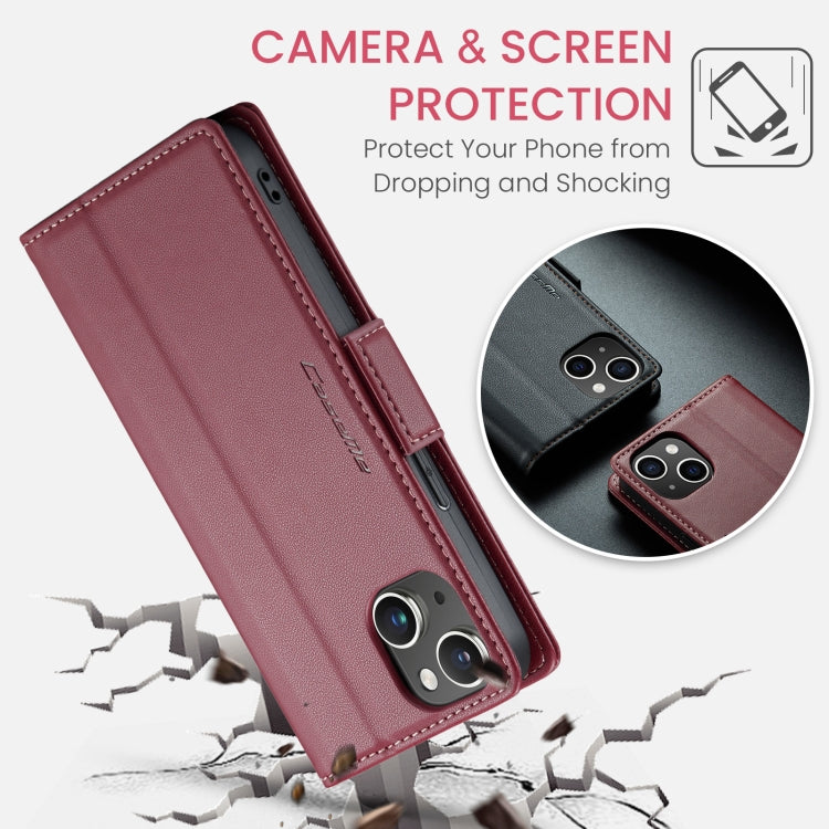 For iPhone 15 Plus CaseMe 023 Butterfly Buckle Litchi Texture RFID Anti-theft Leather Phone Case(Wine Red) - iPhone 15 Plus Cases by CaseMe | Online Shopping South Africa | PMC Jewellery | Buy Now Pay Later Mobicred