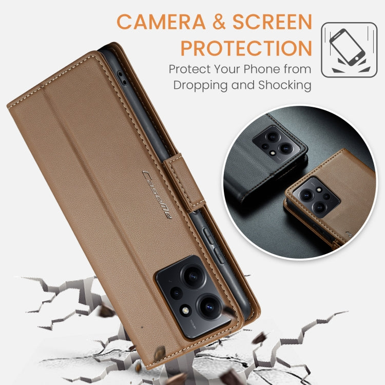 For Xiaomi Redmi Note 12 4G Global CaseMe 023 Butterfly Buckle Litchi Texture RFID Anti-theft Leather Phone Case(Brown) - Xiaomi Cases by CaseMe | Online Shopping South Africa | PMC Jewellery | Buy Now Pay Later Mobicred