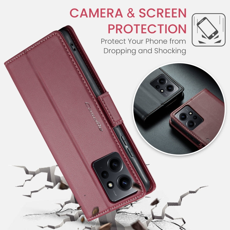 For Xiaomi Redmi Note 12 4G Global CaseMe 023 Butterfly Buckle Litchi Texture RFID Anti-theft Leather Phone Case(Wine Red) - Xiaomi Cases by CaseMe | Online Shopping South Africa | PMC Jewellery | Buy Now Pay Later Mobicred