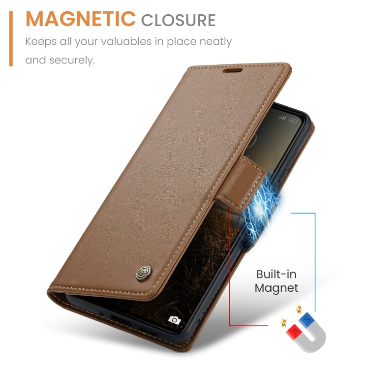 For Xiaomi Poco C65 4G CaseMe 023 Butterfly Buckle Litchi Texture RFID Anti-theft Leather Phone Case(Brown) - Xiaomi Cases by CaseMe | Online Shopping South Africa | PMC Jewellery | Buy Now Pay Later Mobicred